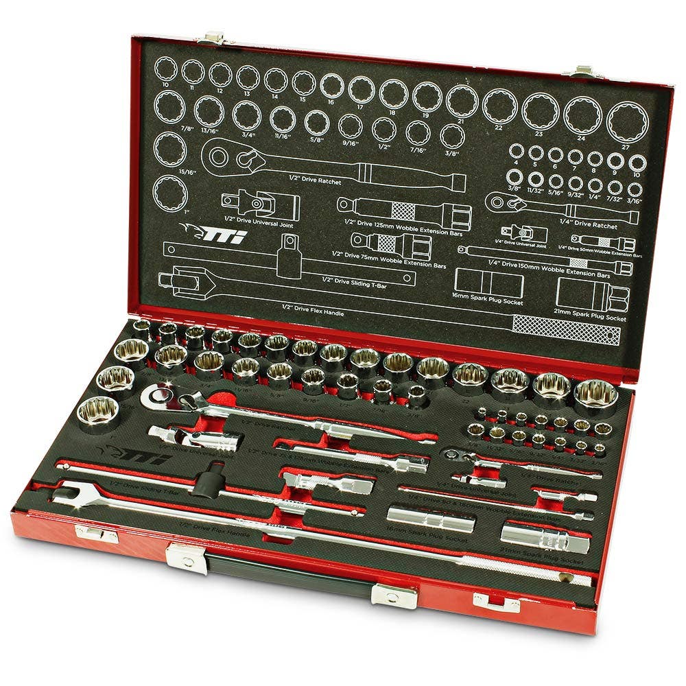 Stalwart 75-HT3014 SAE and Metric 1/4 3/8 and 1/2 Drive Socket Set 52 Piece 