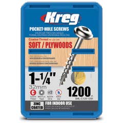 KREG Pocket Hole Screws Coarse Zinc 32mm - 1200 Piece KR-SMLC125-1200