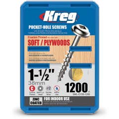 KREG Pocket Hole Screws Coarse Zinc 38mm - 1200 Piece KR-SMLC150-1200