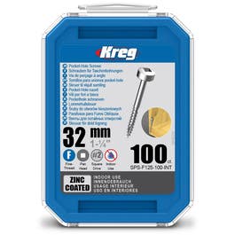 KREG Pocket Hole Screws Fine Pan Head Zinc 32mm - 100 Piece KR-SPSF125-100