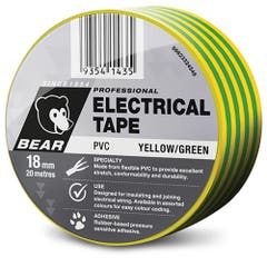 BEAR 18mm x 20m Insulation Electrical Tape - Yellow/Green 66623324546